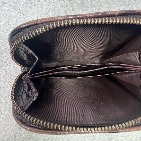 Brahmin Dark Brown Embossed Leather Mini wallet/coin zip around - Picture 8 of 10